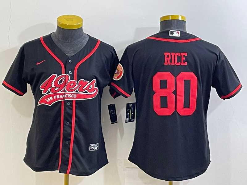 Women%27s San Francisco 49ers #80 Jerry Rice Black With Patch Cool Base Stitched Baseball Jersey